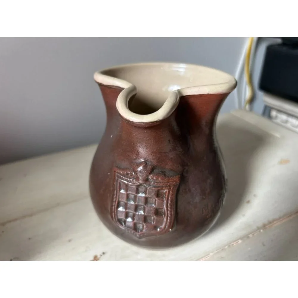 Portuguese Redware Pitcher with coat of arms  5' tall